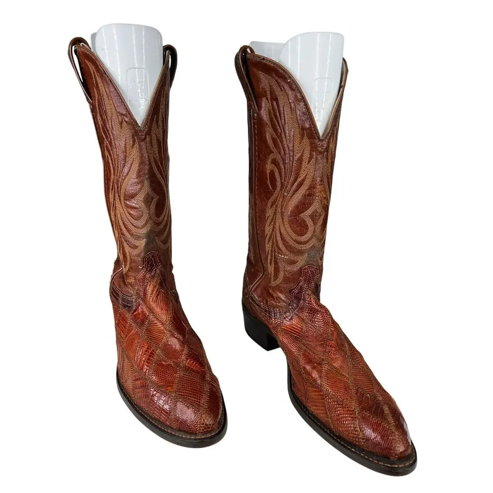 Laredo Men’s Brown Leather Snake Print Western Cowboy Boot Size US 10.5 D